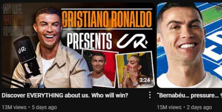 Cristiano Ronaldo featuring in a video on his official YouTube channel