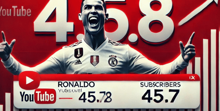 Cristiano Ronaldo's YouTube channel with 45.7 million subscribers, featuring highlighted comments from fans in speech bubbles, celebrating his success on the platform